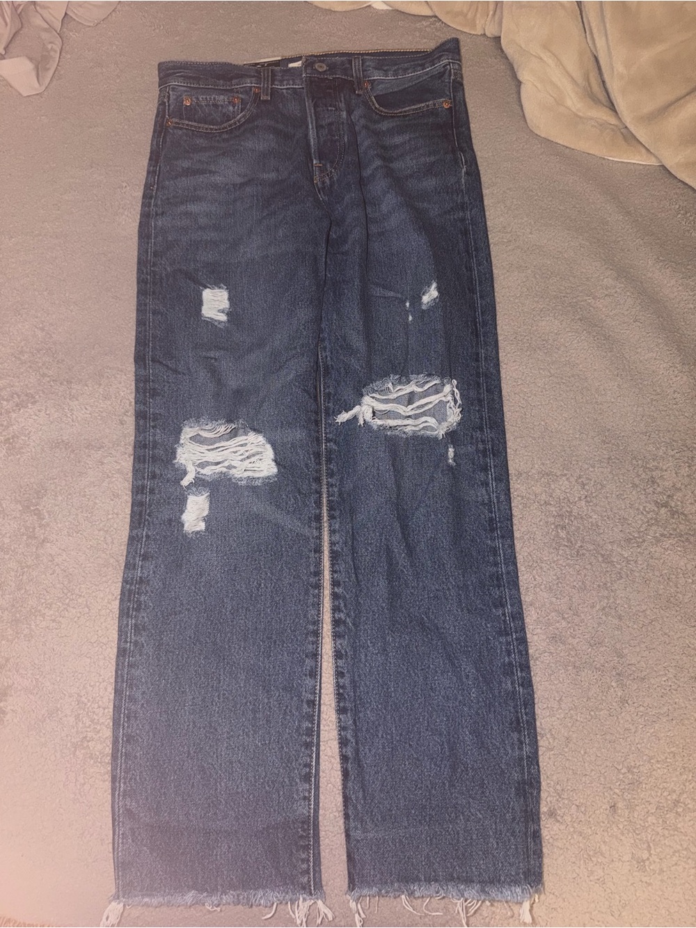 Levi's Ripped Straight-Leg Jeans - Dark Blue